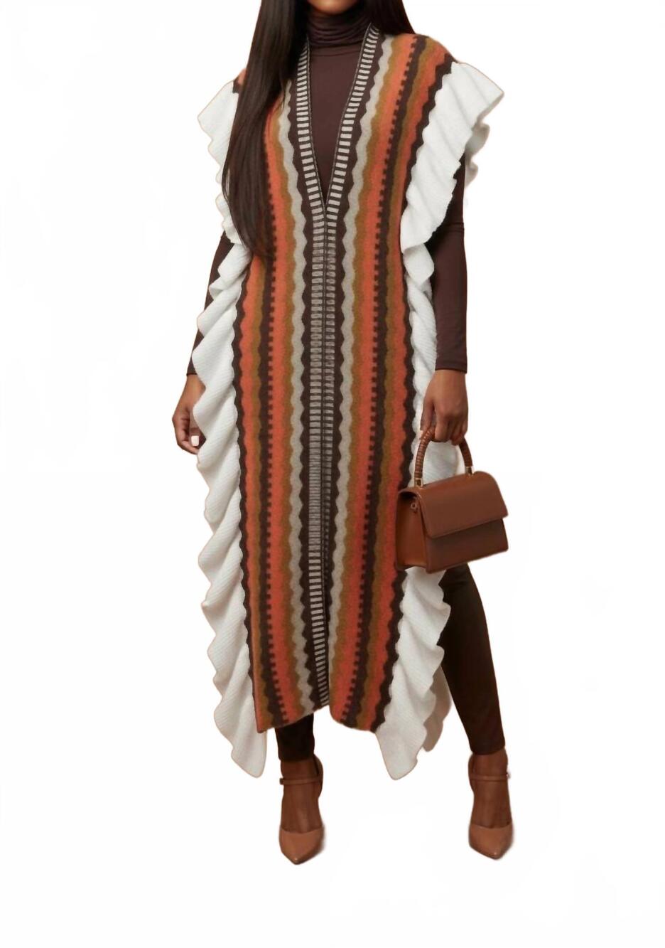 NEW K TOO open cardigan in brown multi